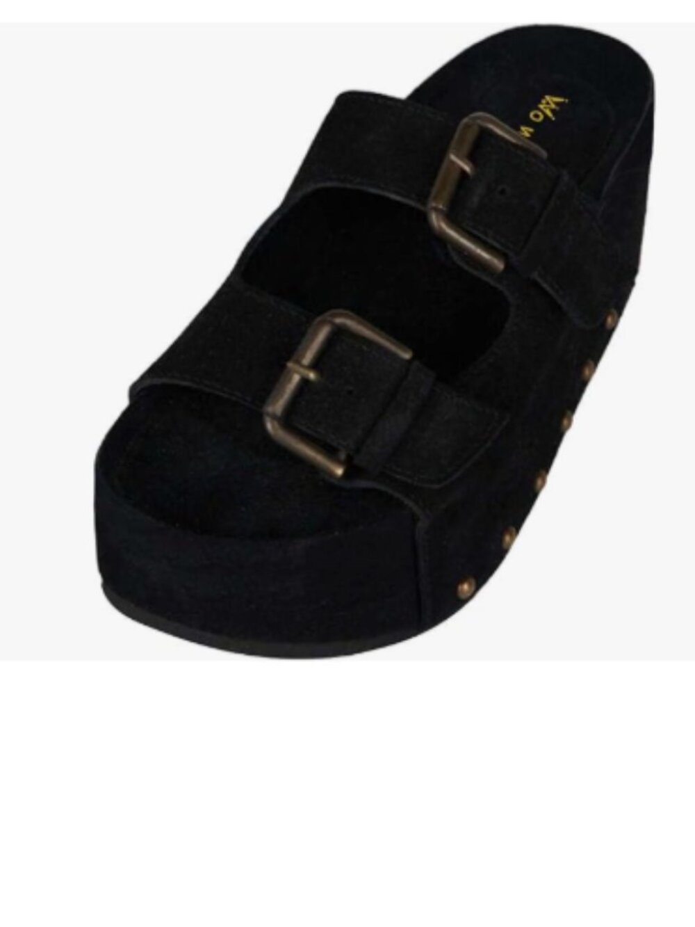 Black Womens Buckle Strap Mules Platform Slippers Chunky Heel Round Toe Sandals